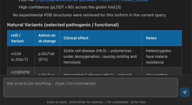 bioSTUDIO AI chat panel with bioinformatics analysis results